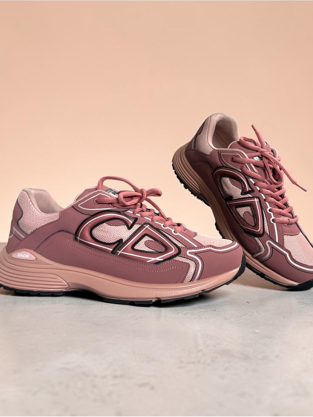 Dior Rose-Pink Mesh & Leather Runner Sneakers